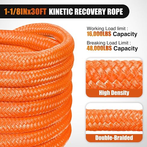 Nilight Kinetic Recovery Rope 48000 lbs 1in × 20ft Snatch Snatch Snatch Strap Hight Ofrad Towing Starp Kit Recover in Kuwait