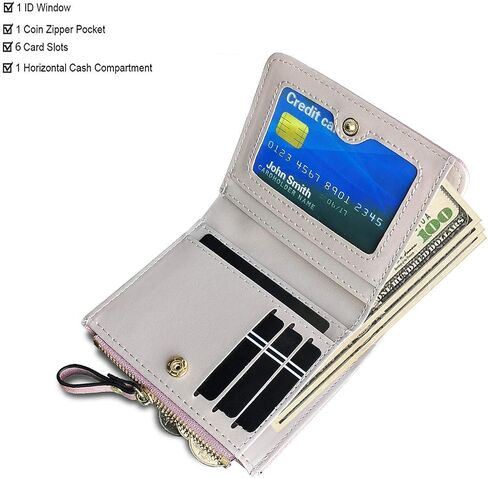 Real Leather Wallet Small Bifold RFID Blocking with Zipper Green (Pink) in Saudi Arabia