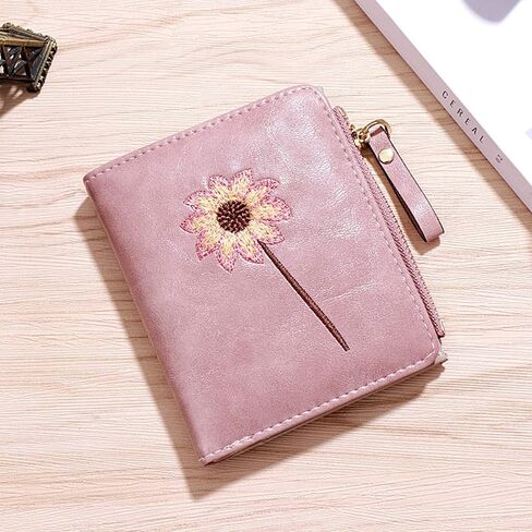 Real Leather Wallet Small Bifold RFID Blocking with Zipper Green (Pink) in Saudi Arabia