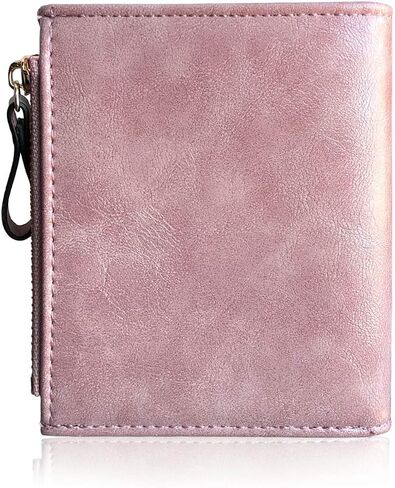 Real Leather Wallet Small Bifold RFID Blocking with Zipper Green (Pink) in Saudi Arabia