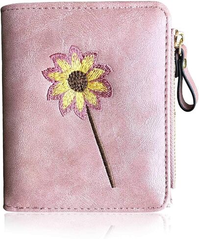 Real Leather Wallet Small Bifold RFID Blocking with Zipper Green (Pink) in Saudi Arabia