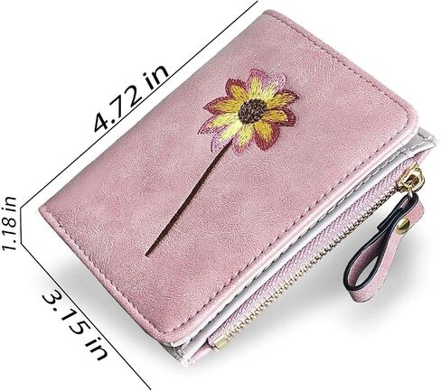 Real Leather Wallet Small Bifold RFID Blocking with Zipper Green (Pink) in Saudi Arabia