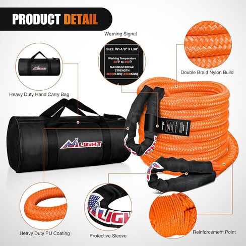 Nilight Kinetic Recovery Rope 48000 lbs 1in × 20ft Snatch Snatch Snatch Strap Hight Ofrad Towing Starp Kit Recover in Kuwait