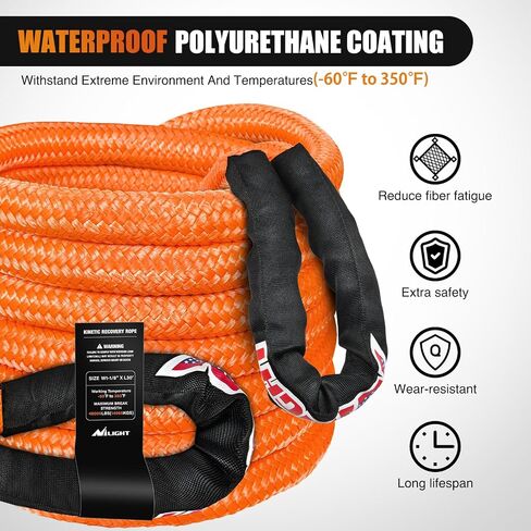 Nilight Kinetic Recovery Rope 48000 lbs 1in × 20ft Snatch Snatch Snatch Strap Hight Ofrad Towing Starp Kit Recover in Kuwait