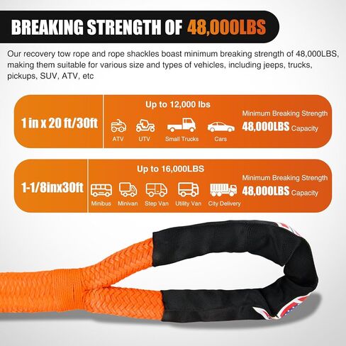 Nilight Kinetic Recovery Rope 48000 lbs 1in × 20ft Snatch Snatch Snatch Strap Hight Ofrad Towing Starp Kit Recover in Kuwait