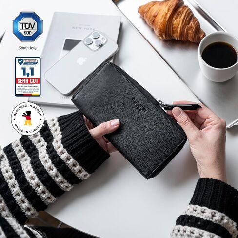 Berliner Bags Vintage Genuine Leather Wallet Margo ، RFID HOLIBATE CARDER CARDS ، محفظة ضئيلة للسيدات ، ZIP حول المحفظة لـ 13 بطاقة ونافذة هوية ، فواتير ، عملات معدنية - بنية in Saudi Arabia