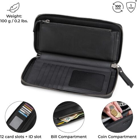 Berliner Bags Vintage Genuine Leather Wallet Margo ، RFID HOLIBATE CARDER CARDS ، محفظة ضئيلة للسيدات ، ZIP حول المحفظة لـ 13 بطاقة ونافذة هوية ، فواتير ، عملات معدنية - بنية in Saudi Arabia