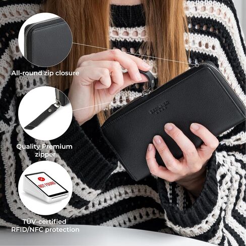 Berliner Bags Vintage Genuine Leather Wallet Margo ، RFID HOLIBATE CARDER CARDS ، محفظة ضئيلة للسيدات ، ZIP حول المحفظة لـ 13 بطاقة ونافذة هوية ، فواتير ، عملات معدنية - بنية in Saudi Arabia