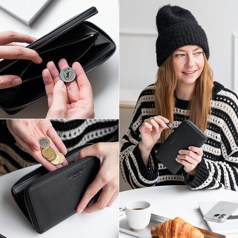 Berliner Bags Vintage Genuine Leather Wallet Margo ، RFID HOLIBATE CARDER CARDS ، محفظة ضئيلة للسيدات ، ZIP حول المحفظة لـ 13 بطاقة ونافذة هوية ، فواتير ، عملات معدنية - بنية in Saudi Arabia