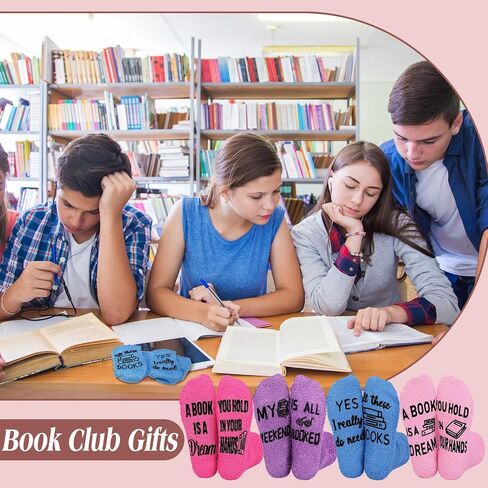 8 أزواج كتب جوارب نادي هدايا ، عشاق الكتب ، جوارب شبطة دافئة للنساء للنساء قراءات مكتبة هدايا عيد الميلاد in Saudi Arabia