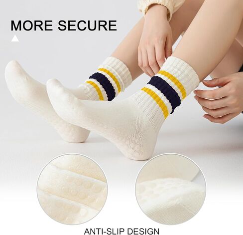 Vintage Pilates Socks with Grips for Women Retro Crew Socks Women in Saudi Arabia