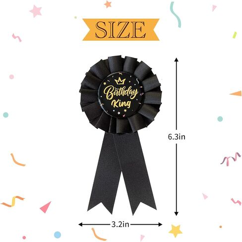 Birthday King Badge Pin – Black Award Ribbon for Men & Boys, Happy Birthday Button Pin, Prince Theme Party Decorations - FECAIJMI in Saudi Arabia