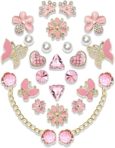 24pcs Plastic Bling Shoe Charms Set –Pearl, Butterfly, Flower & Chain Decorations for Clogs & Sandals – Cute Accessories for Women & Girls Gift in Saudi Arabia