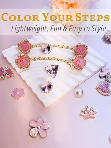 24pcs Plastic Bling Shoe Charms Set –Pearl, Butterfly, Flower & Chain Decorations for Clogs & Sandals – Cute Accessories for Women & Girls Gift in Saudi Arabia