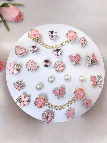 24pcs Plastic Bling Shoe Charms Set –Pearl, Butterfly, Flower & Chain Decorations for Clogs & Sandals – Cute Accessories for Women & Girls Gift in Saudi Arabia