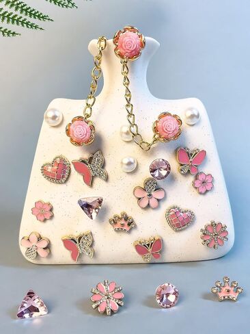 24pcs Plastic Bling Shoe Charms Set –Pearl, Butterfly, Flower & Chain Decorations for Clogs & Sandals – Cute Accessories for Women & Girls Gift in Saudi Arabia