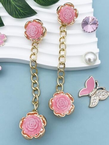 24pcs Plastic Bling Shoe Charms Set –Pearl, Butterfly, Flower & Chain Decorations for Clogs & Sandals – Cute Accessories for Women & Girls Gift in Saudi Arabia
