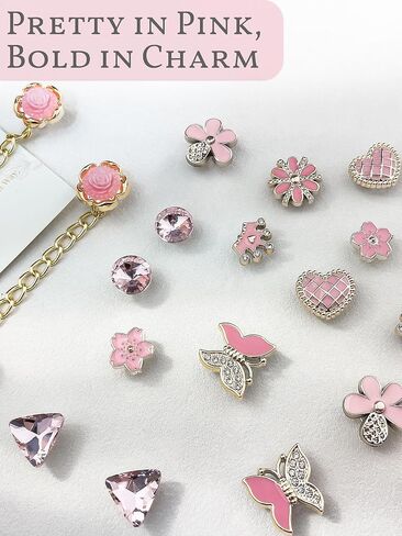 24pcs Plastic Bling Shoe Charms Set –Pearl, Butterfly, Flower & Chain Decorations for Clogs & Sandals – Cute Accessories for Women & Girls Gift in Saudi Arabia