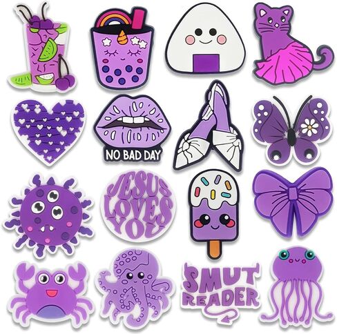 16Pcs Howdy Medical Coffee Summer Autism Bookish Princess Purple Witch Jesus Plants Dominican Shoe Charms for Croc Bubble Slides Sandals Clogs, Shoe Decorations for Adults Women Girls Boys in Kuwait