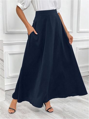 Verdusa Women's Elegant A Line Maxi Skirt High Waisted Flowy Skirt with Pockets in Saudi Arabia