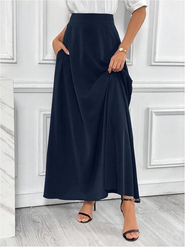 Verdusa Women's Elegant A Line Maxi Skirt High Waisted Flowy Skirt with Pockets in Saudi Arabia