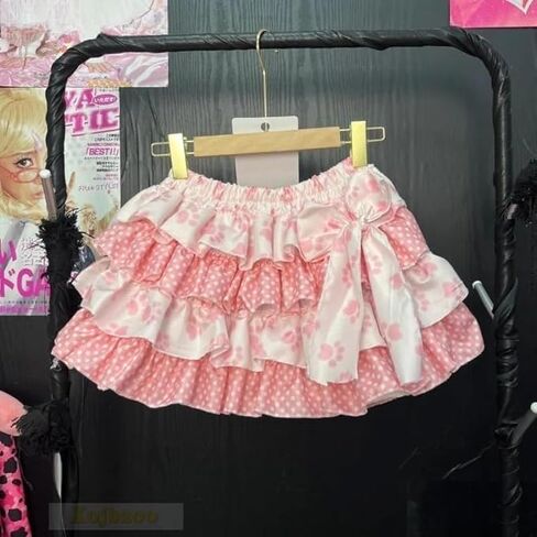 نساء Lolita Mini Skirt Sweet Y2K Floral Print with Rumbles & Bow Chiffon Pink Cake Skirt in Kuwait