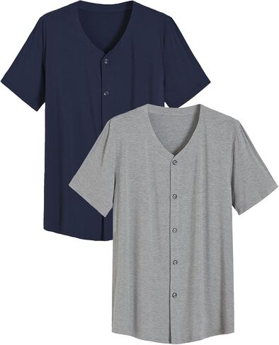Latuza Men's Big and Tall Pajama Shirt Bamboo Viscose Button Up PJ Top 2 Pack in Saudi Arabia