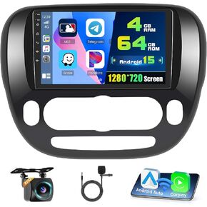 ستيريو سيارة لكيا سول 2014-2017 مع Apple Carplay Android Auto، 2+64G Android 13 9 بوصة تعمل باللمس راديو مع نظام تحديد المواقع Navi WiFi Bluetooth SWC FM RDS Radio EQ Mirror Link + كاميرا احتياطية AHD in Kuwait