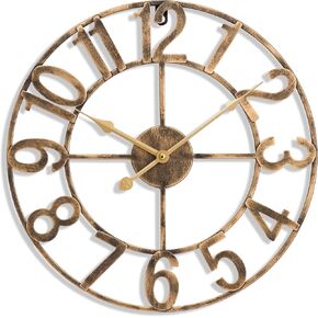 ساعة حائط كبيرة من Sorbus Paris لغرفة المعيشة - ساعة حائط مقاس 24 بوصة - ساعة حائط حديثة بأرقام رومانية كبيرة الحجم - ساعة كبيرة لديكور المنزل - ساعة معدنية تناظرية معدنية مزخرفة بالخشب in Kuwait