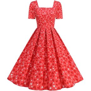 Valentine's Maxi Dresses for Women Heart Print Short Sleeve Pleated Dress Dressy Cute A-Line Flowy Swing Dresses in Saudi Arabia
