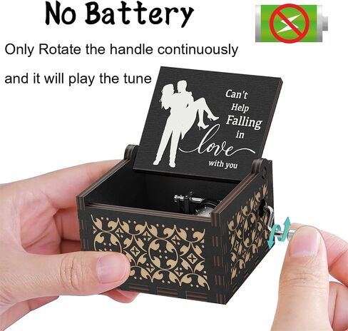 "لا يمكن أن تساعد في الوقوع في Lov" Hand Crank Music Box عتيقة الخشب المحفور بالموسيقى لها/له ، والحب الرومانسي يوم عيد الحب ، والذكرى ، وعربة عيد ميلاد للزوجة ، والزوج ، وصديقتها ، صديقها in Kuwait