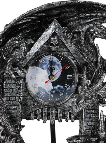 Ebros Gift Large Gothic Smaug Dragon Overlord Guarding Middle Earth Man Castle Pendulum Table Clock Sculpture 13.25" Tall with Roman Numerals Accent Desktop Clocks Collectible Figurine in Saudi Arabia