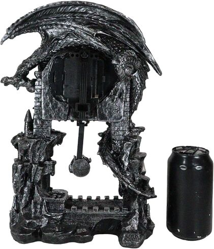 Ebros Gift Large Gothic Smaug Dragon Overlord Guarding Middle Earth Man Castle Pendulum Table Clock Sculpture 13.25" Tall with Roman Numerals Accent Desktop Clocks Collectible Figurine in Saudi Arabia