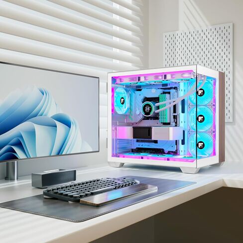 PC Case -Wood Walnut Front Pane, Pre-Installed 3 PWM ARGB Fan, ATX Mid-Tower Gaming PC Case, 270° Panoramic Glass, M9 Black in Saudi Arabia