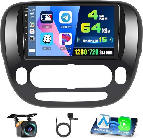 ستيريو سيارة لكيا سول 2014-2017 مع Apple Carplay Android Auto، 2+64G Android 13 9 بوصة تعمل باللمس راديو مع نظام تحديد المواقع Navi WiFi Bluetooth SWC FM RDS Radio EQ Mirror Link + كاميرا احتياطية AHD in Kuwait