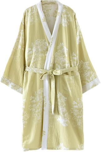 شاش القطن التقليدي Hanfu Nightdress Bathrobe فضفاضة بيجاماس ثوب النوم كيمونو رداء ، جماعة التمريض بعد الولادة in Kuwait