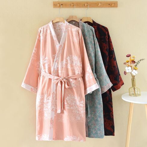شاش القطن التقليدي Hanfu Nightdress Bathrobe فضفاضة بيجاماس ثوب النوم كيمونو رداء ، جماعة التمريض بعد الولادة in Kuwait