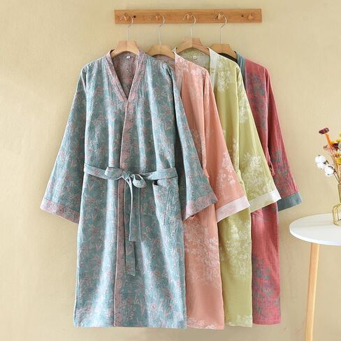 شاش القطن التقليدي Hanfu Nightdress Bathrobe فضفاضة بيجاماس ثوب النوم كيمونو رداء ، جماعة التمريض بعد الولادة in Kuwait