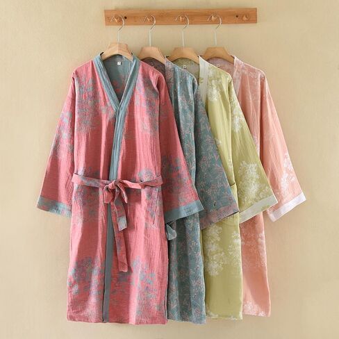شاش القطن التقليدي Hanfu Nightdress Bathrobe فضفاضة بيجاماس ثوب النوم كيمونو رداء ، جماعة التمريض بعد الولادة in Kuwait