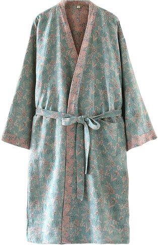 شاش القطن التقليدي Hanfu Nightdress Bathrobe فضفاضة بيجاماس ثوب النوم كيمونو رداء ، جماعة التمريض بعد الولادة in Saudi Arabia