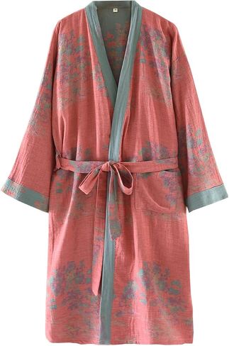 شاش القطن التقليدي Hanfu Nightdress Bathrobe فضفاضة بيجاماس ثوب النوم كيمونو رداء ، جماعة التمريض بعد الولادة in Kuwait