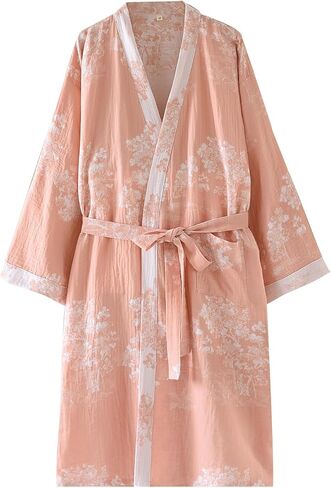 شاش القطن التقليدي Hanfu Nightdress Bathrobe فضفاضة بيجاماس ثوب النوم كيمونو رداء ، جماعة التمريض بعد الولادة in Kuwait