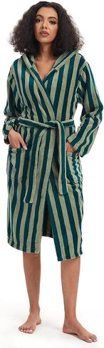 Retro Terry Striped Robes For Women Cotton Kimono Towel Terry Cloth Bathrobe Knee High Length in Saudi Arabia
