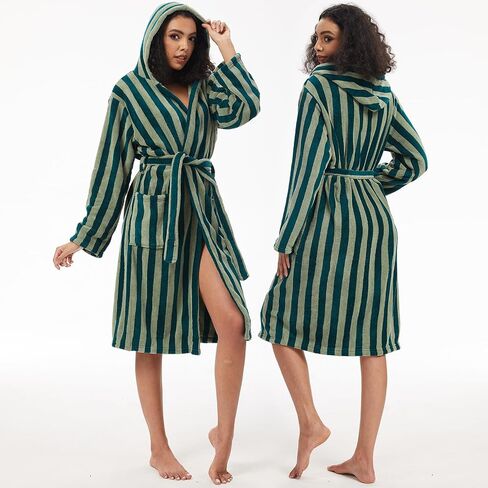 Retro Terry Striped Robes For Women Cotton Kimono Towel Terry Cloth Bathrobe Knee High Length in Saudi Arabia