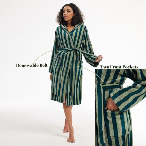 Retro Terry Striped Robes For Women Cotton Kimono Towel Terry Cloth Bathrobe Knee High Length in Saudi Arabia