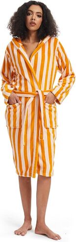 Retro Terry Striped Robes For Women Cotton Kimono Towel Terry Cloth Bathrobe Knee High Length in Saudi Arabia