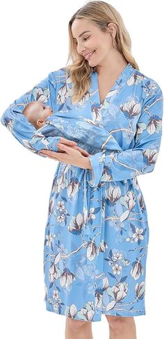 V.&GRIN Mommy and Me Robe and Swaddle Set, Maternity Robe and Matching Baby Blanket | Hospital Outfits Labor Delivery in Kuwait