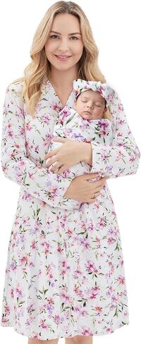 V.&GRIN Mommy and Me Robe and Swaddle Set, Maternity Robe and Matching Baby Blanket | Hospital Outfits Labor Delivery in Kuwait