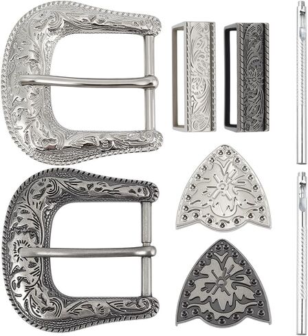 BENECREAT 2 Set Replacement Belt Buckle, Zinc Alloy Floral Engraved Buckles for Any Festivals and Occasions Gifts, Antique Silver & White K in Saudi Arabia