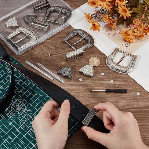 BENECREAT 2 Set Replacement Belt Buckle, Zinc Alloy Floral Engraved Buckles for Any Festivals and Occasions Gifts, Antique Silver & White K in Saudi Arabia